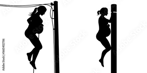 The silhouette of a man climbing in a thief pose is showcased on a monochrome poster with a white background