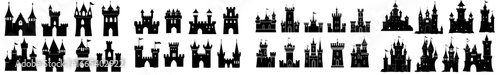 A compilation of fortress silhouette designs, perfect for creative endeavors and graphic materials