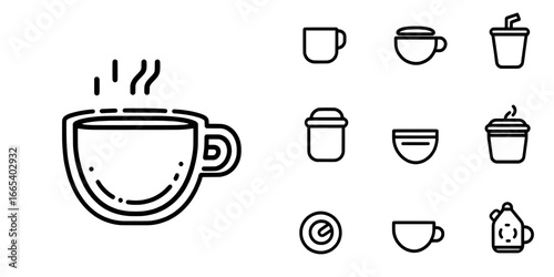 The Steaming Coffee Cup Icon is a simple yet elegant black and white icon that depicts a steaming cup of coffee on a saucer, perfect for branding, website design, or mobile app development