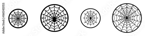 A detailed black spider web design featuring a circular pattern with intricate details perfect for Halloween, spooky decorations, or nature-inspired design projects, dubbed Intricate Black Spider Web