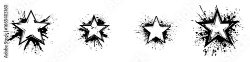 A dynamic design is formed by a five-pointed star shining brightly, encircled by a splatter of black ink