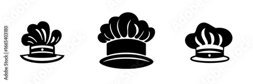 The chef hat icon, in black and white, offers a simple yet striking appearance that is ideal for adding culinary elegance to designs
