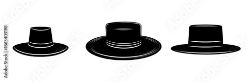 This black and white fedora icon embodies a timeless silhouette, exuding simplicity and elegance while conveying an air of mystery and refinement, ideal for fashion illustrations and vintage designs