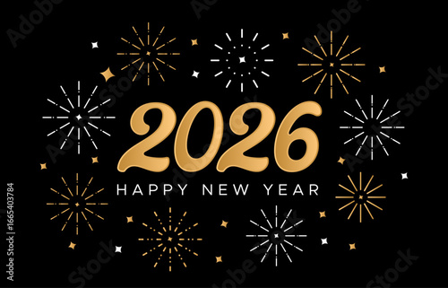 happy new year 2026 luxury logo or vector illustration
Golden Fireworks with 2026 Typography on Black background for Premium and Luxurious Happy New Year Design