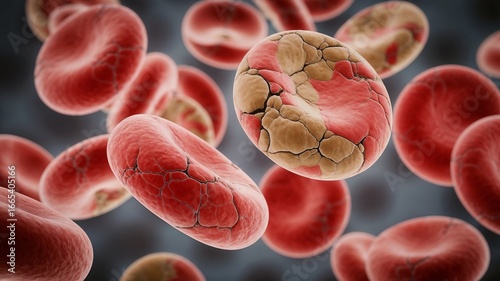 Damaged blood cells to represent medical conditions, health issues and deceases
