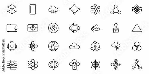 Diverse hand-drawn icons representing technology, finance, and connectivity for modern digital projects
