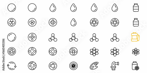 Discover modern science icons featuring molecules, cells, and lab equipment for innovative projects.