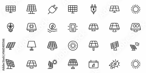 Modern solar energy icons collection for sustainable power and renewable technology branding