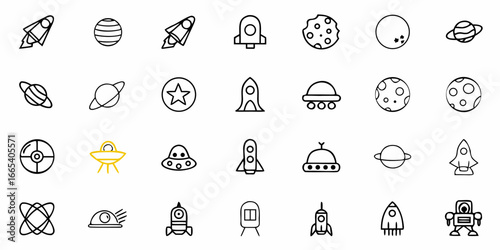 Explore the cosmos with stunning rocket, planet, and UFO icons for your next project!