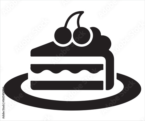 Icon of a cake slice with cherry topping, representing dessert, bakery, sweet treats, and food indulgence.