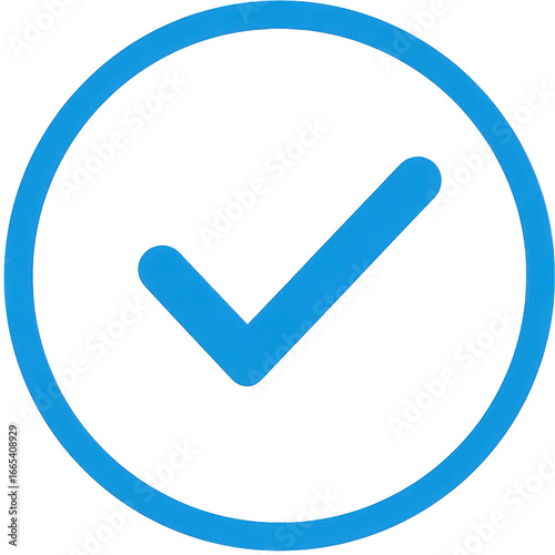 Flat design blue checkmark symbol enclosed in a matching circular border.