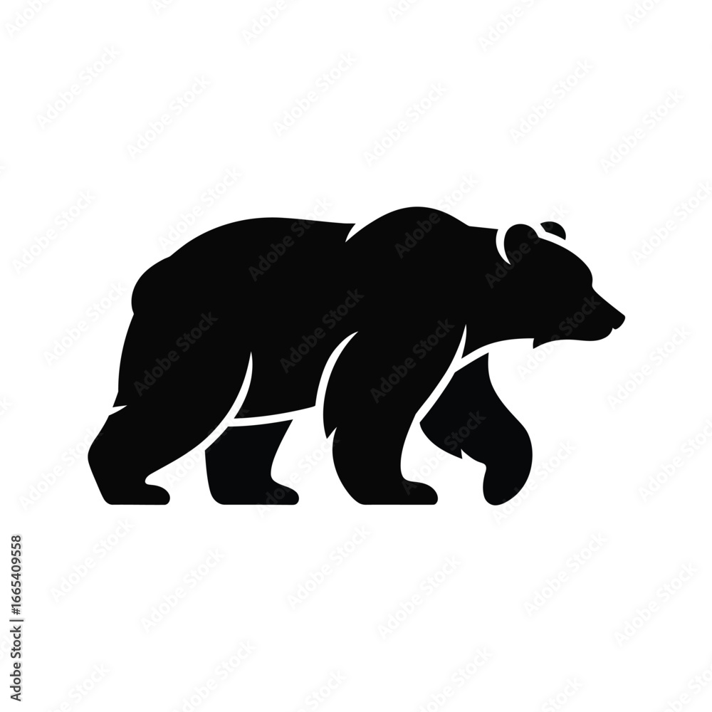 Fototapeta premium Black bear walking silhouette illustration