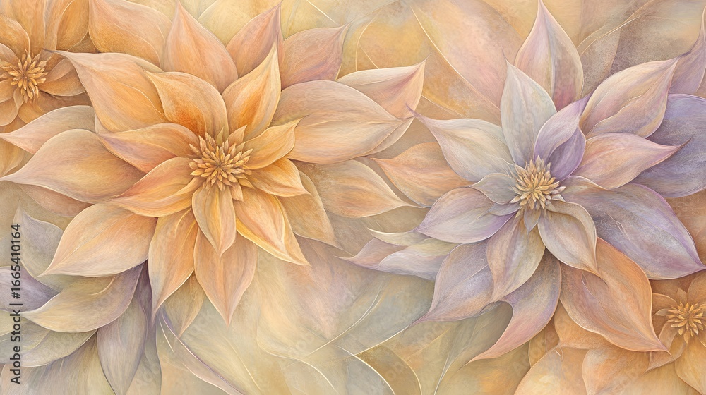 Fototapeta premium Elegant Pastel Floral Artwork, Soft Peach and Lavender Blossoms