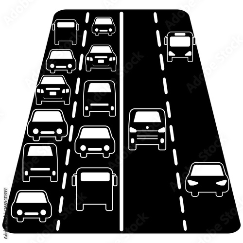 渋滞と空いた道路を比較した交通ピクトグラムイラスト