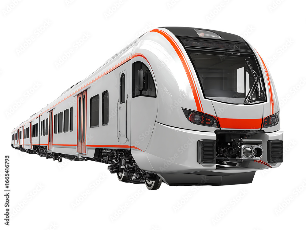 Naklejka premium Modern High-Speed Train, White with Orange Stripes, Transportation Design