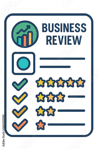 Business review checklist with ratings and performance graph business review report scorecard