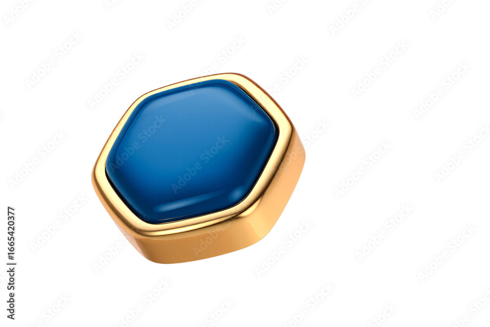 Obraz premium Elegant gold ring with a polished deep blue gemstone isolated on transparent background