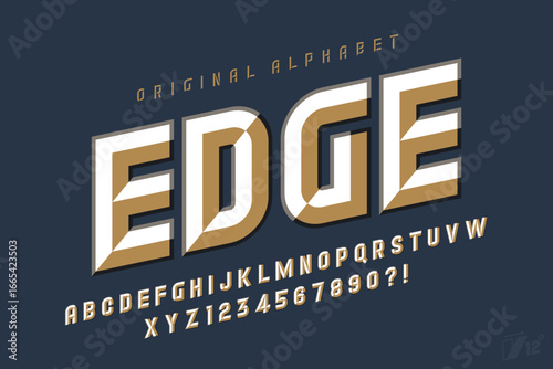 Original display font design, chisel alphabet style, letters and numbers.