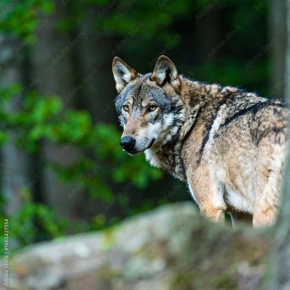 Fototapeta premium Close-up of a wolf in a forest