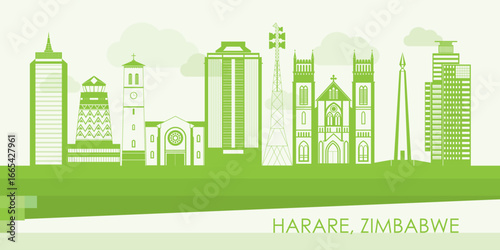 Green Skyline panorama of city of Harare, Zimbabwe - vector illustration