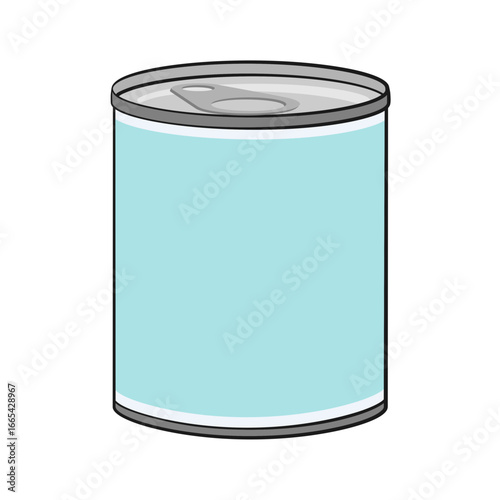 A tin can of canned food with a ring pull top and blue label vector