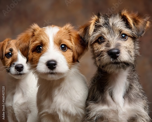 Wallpaper Mural Three curious puppies a scruffy terrier and two Jack Russells posing together for a close-up portrait. Torontodigital.ca