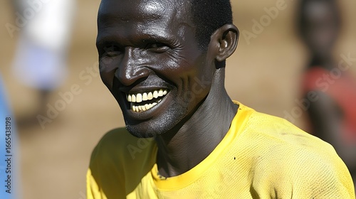 Joyful African Man Smiling Brightly in Yellow Shirt