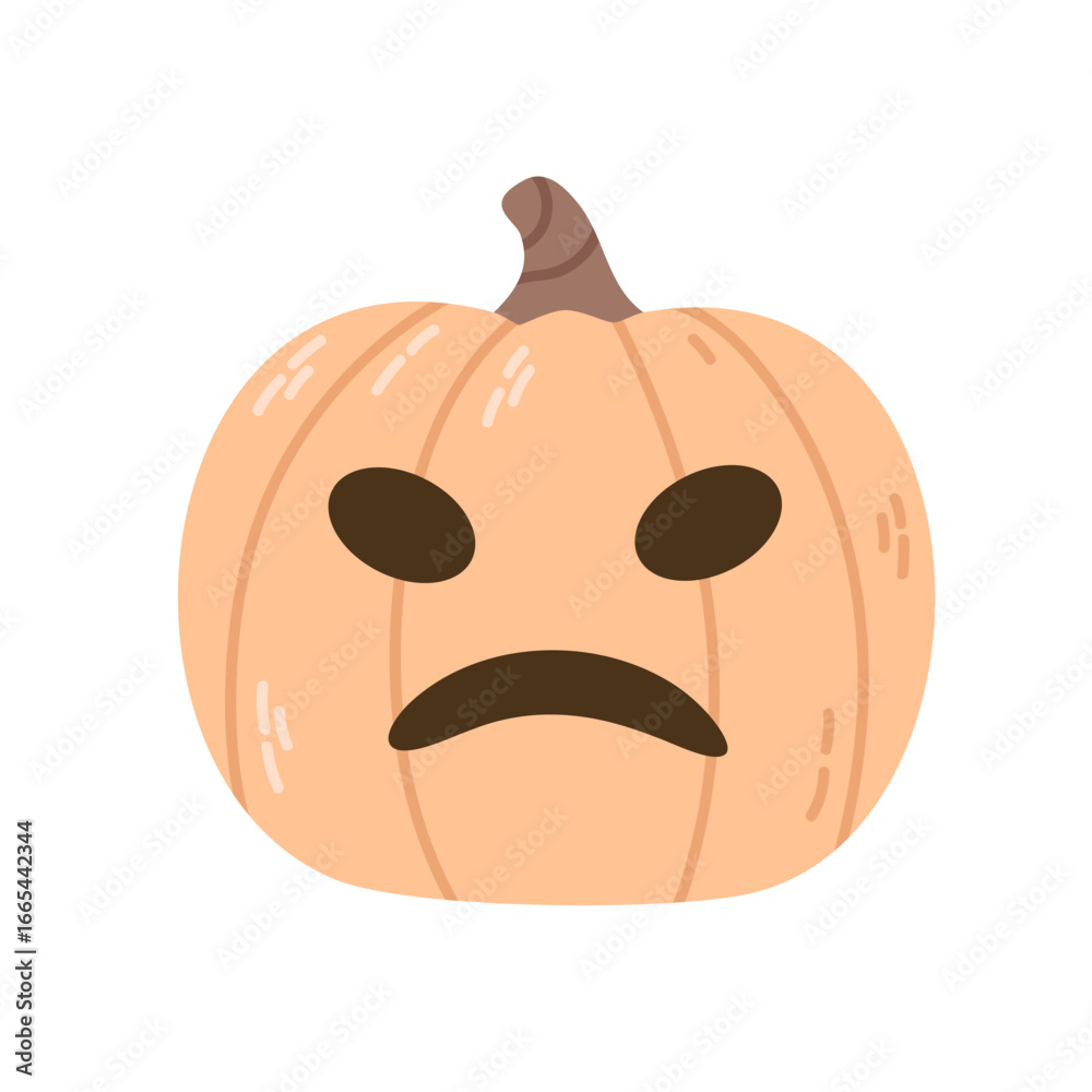 Fototapeta premium Halloween pumpkin with carved sad face. Isolated vector element for holiday design