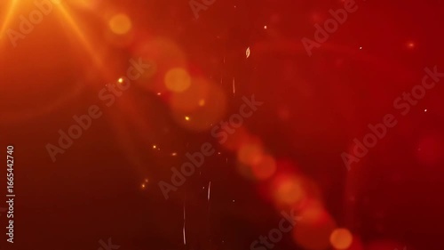 Warm red camera lens lights reflected on black screen, reflections of light cloned severally on a photoshoot or filming project
