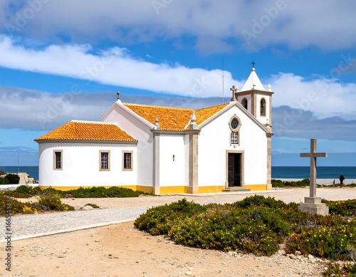 Coastal chapel on a sunny day