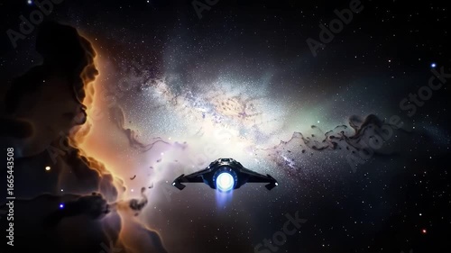 Spaceship travelling Through Space at High Speed Passing Planets, Stars, and Nebulas