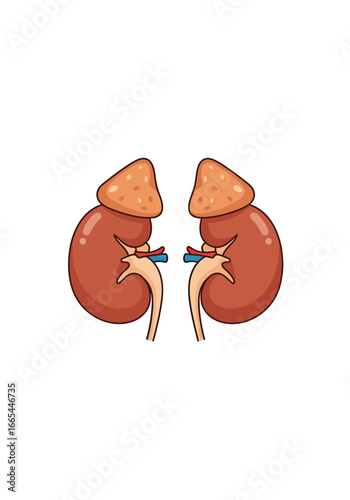 Anatomical Illustration of Two Human Kidneys with Renal Pelvises.