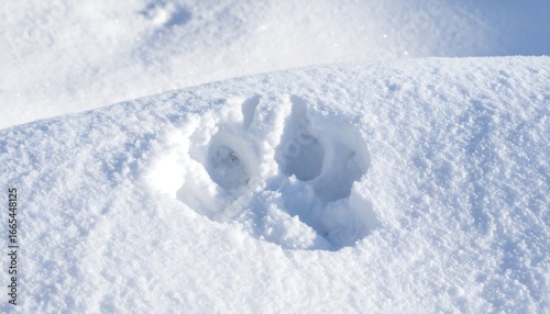 Fototapeta Naklejka Na Ścianę i Meble -  Close-up of a single wild animal track in the pristine winter snow