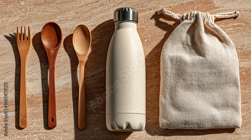 Eco-Friendly Set with Bamboo Utensils and Reusable Bottle