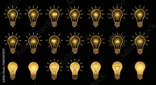 A Collection of Lit Incandescent Light Bulbs on a Black Background, Showcasing a Variety of Designs and Filaments