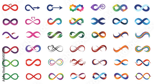 Collection of Infinity Symbols with Different Styles and Colors, Representing Endless Concepts and Connections
