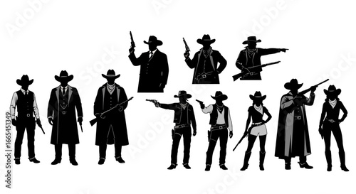 Cowboy and Cowgirl Silhouette Collection A Western Frontier Ensemble of Figures