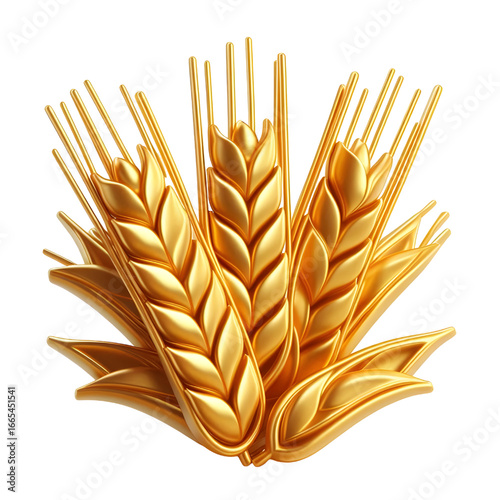 golden wheat ears 3d render icon in cartoon plastic style minimal isolated on white background