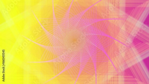 Vibrant abstract geometric tunnel effect with bright yellow and pink gradients, energetic motion