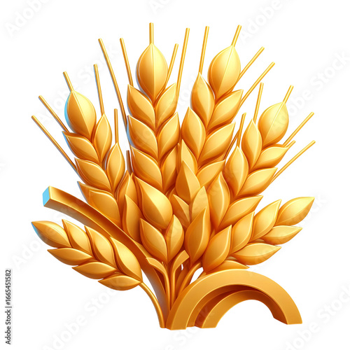 golden wheat ears 3d render icon in cartoon plastic style minimal isolated on white background