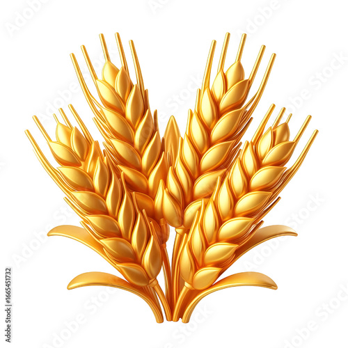 golden wheat ears 3d render icon in cartoon plastic style minimal isolated on white background