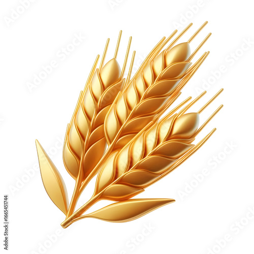golden wheat ears 3d render icon in cartoon plastic style minimal isolated on white background