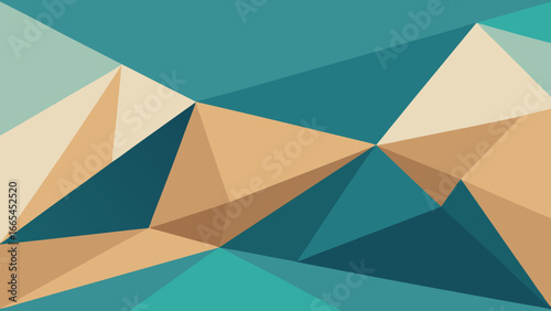Abstract Geometric Low Poly Landscape In Teal Tan And Cream Colors background