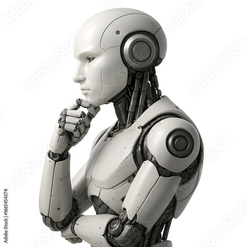ai robot thinking side view isolated on white background