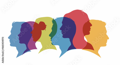 Diverse group of people in colorful silhouette profiles