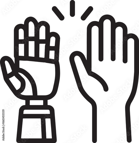 Human and Robotic Hand High Five Icon - AI Collaboration Concept