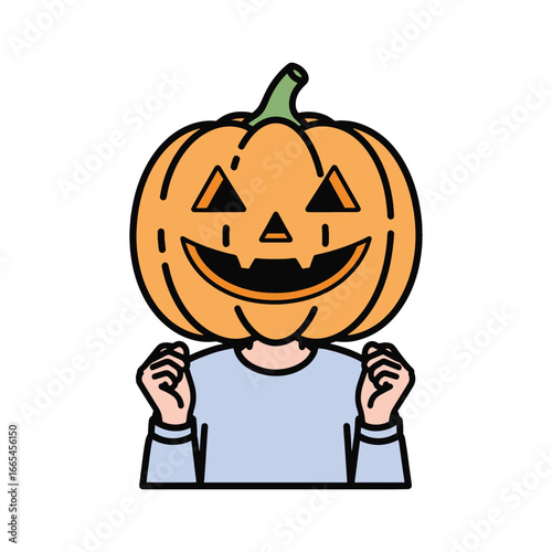 Flat minimalist vector of a student use huge pumpkin halloween head