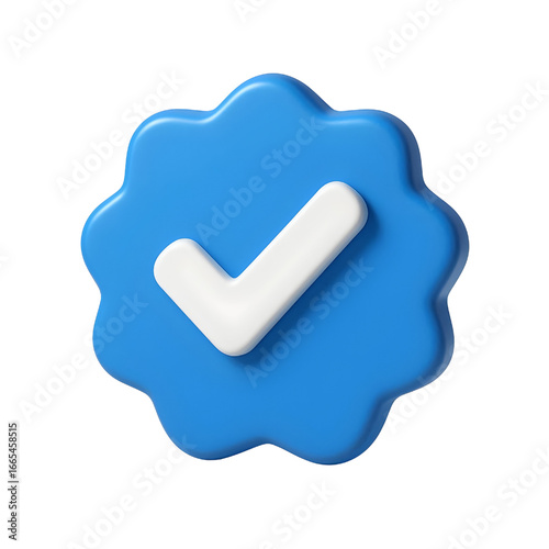 3d blue checkmark badge isolated on white background