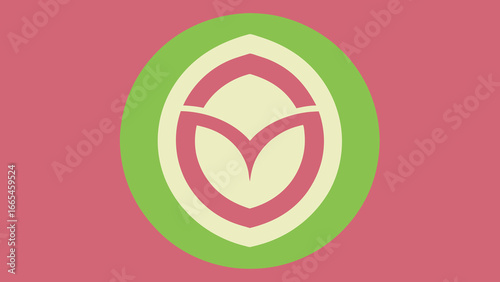 Abstract Pink And Green Oval Logo With Leaf Like Shape symbol graphic