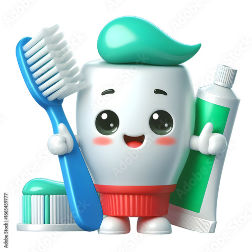Cute 3D toothpaste cartoon isolated on white background